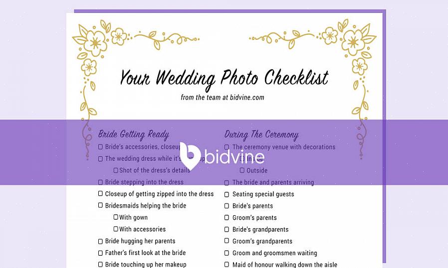 Denna checklista för bröllopsceremonin är utformad för att hjälpa dig att hålla reda på alla saker