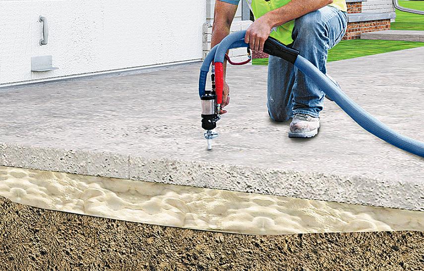 Plattaöverdrag betyder i korthet att lyfta ena sidan av en betongplatta underifrån för att höja nivån