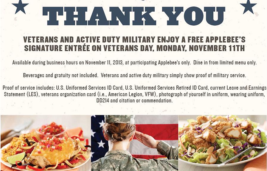 Aktiva militärmedlemmar inbjudna att få Veterans Day gratis måltid